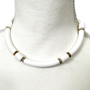 Vintage White Gold Plastic Bead Necklace MCM Minimalist Classic Womens Jewelry